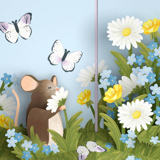 Field Mouse in the Flowers Pop-Up Card 5x7"